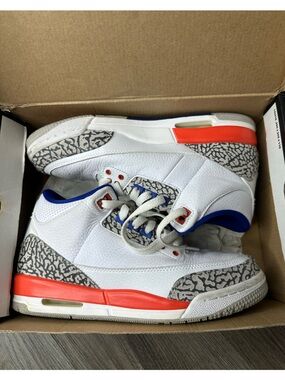 Nike Air Jordan 3 Retro (gs) White Blue Orange 398614-148 Youth Size 6.5Y